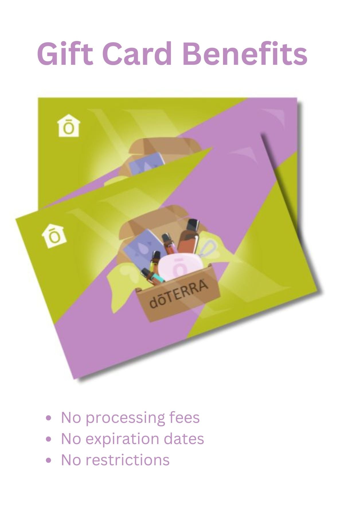 Gift card with dōTERRA branding and text about benefits on a white background