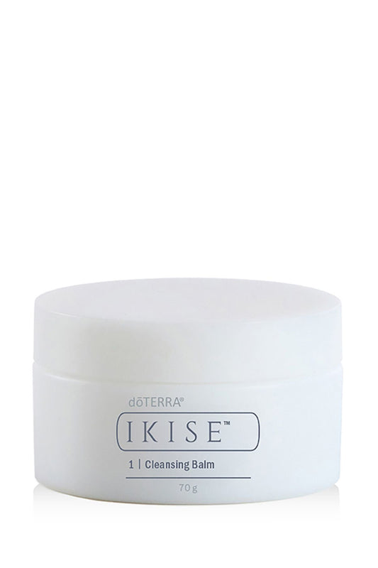 A white plastic jar of doTERRA IKISE Cleansing Balm, 70g, on a clean white background.