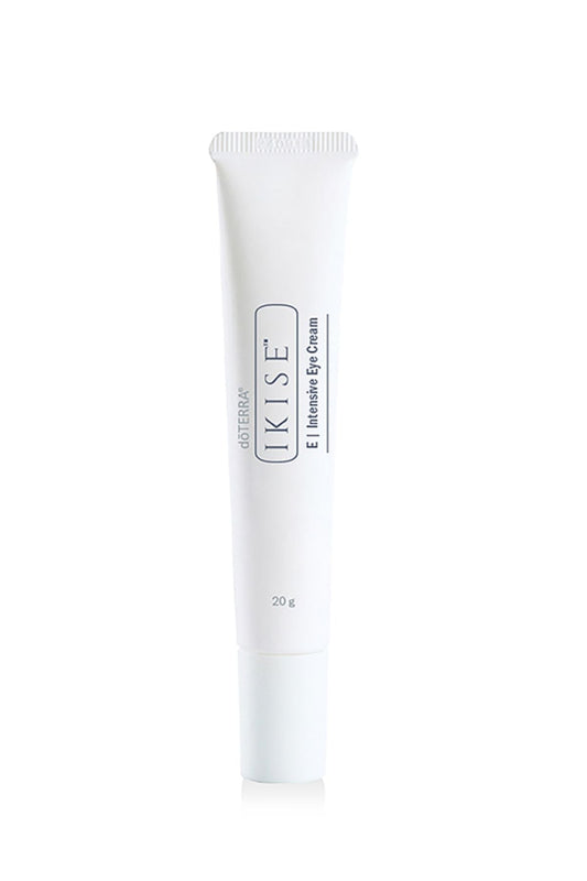 A white squeeze tube of doterra Ikise  Intensive Eye Cream on a clean white background.